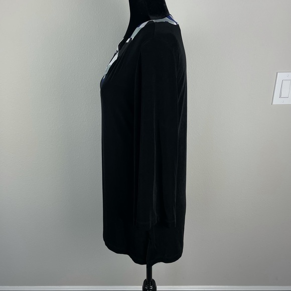 CHICO'S Travelers Size 1 M Black Stretch Knit Tunic Top Contrast Collar Blouse - Picture 4 of 10